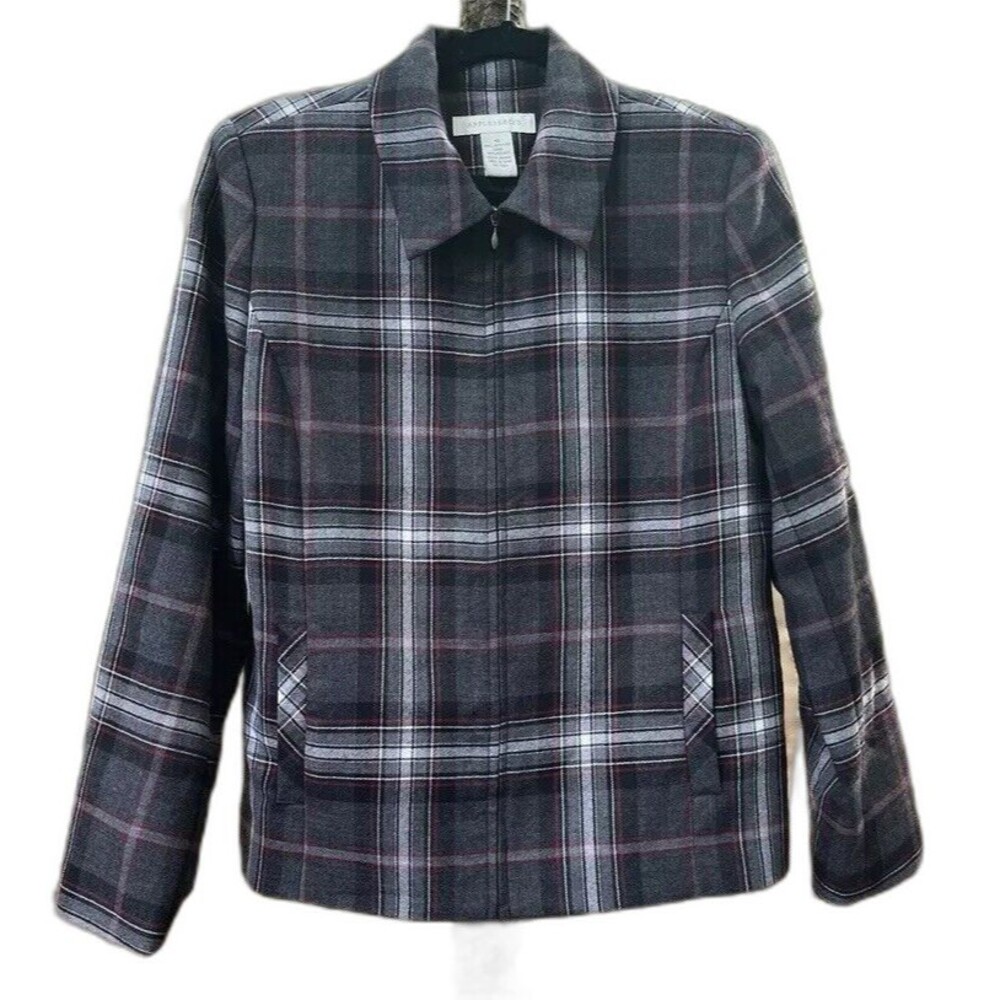 Appleseeds Wool Plaid Jacket Womens 10 Gray Clueless Preppy Academia Outlander